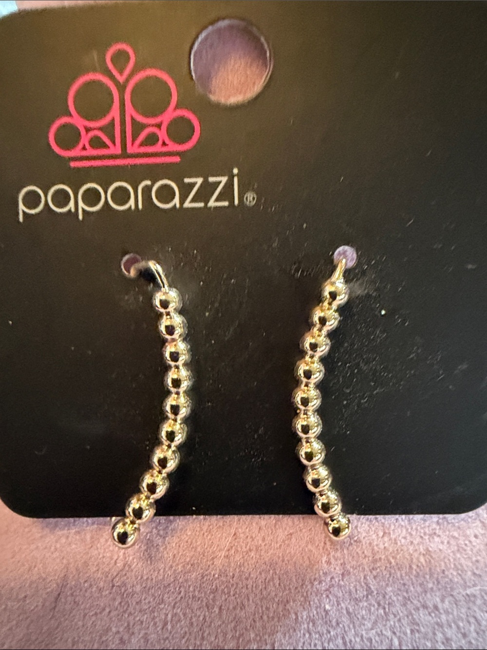 Paparazzi Gold Tone Beaded Drop Hook 1” Earrings, (J0295)